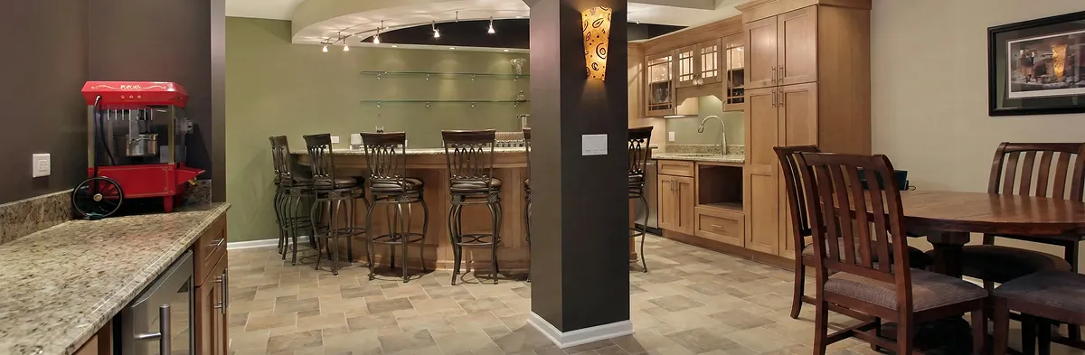 modern basement remodeling with custom finishes and open layout in a home in Savannah, GA