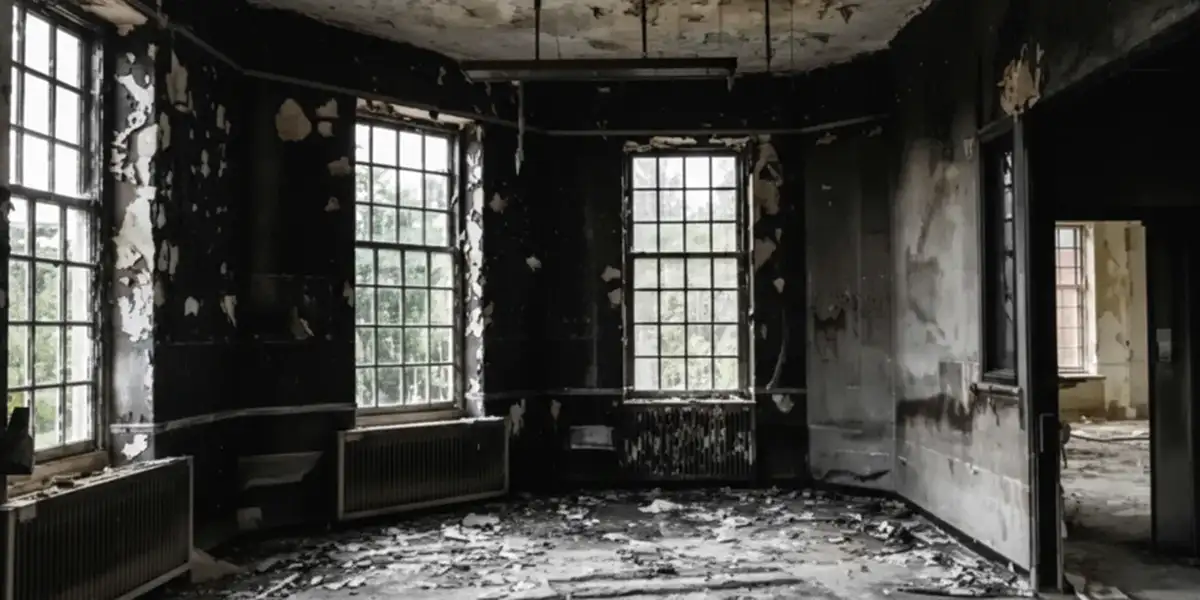 fire damage repair addressing severe interior damage and smoke residue inside a burned home in Savannah, GA