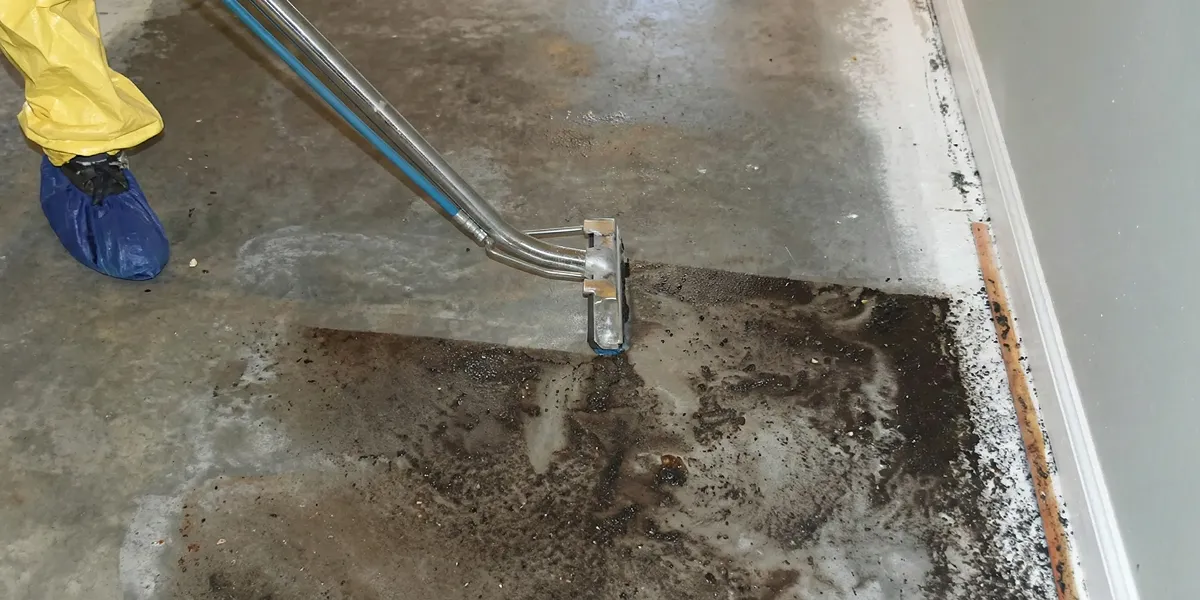 sewage removal technicians extracting contaminated wastewater from a residential floor in Savannah, GA