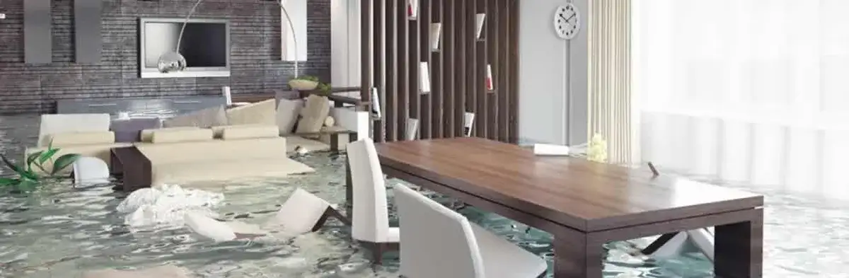 home interior affected by water damage with flooded floors and displaced furniture in Savannah, GA
